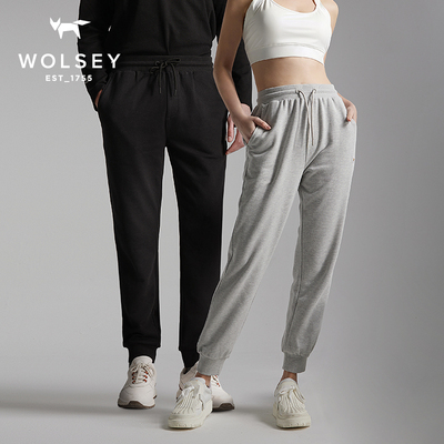 Wolsey卫裤女2022秋季新品男士运动裤灰色束脚黑色女裤弹力运动裤