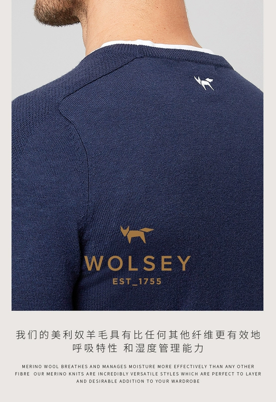 Áo len dệt kim Wolsey Merino len cổ tròn áo thun mỏng nam cơ sở cardigan - Áo len