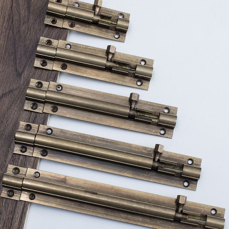 Antique old pure copper Ming dress door bolt 2-12 inch bolt Chinese style retro door buckle anti-lock catch ancient bronze color pin