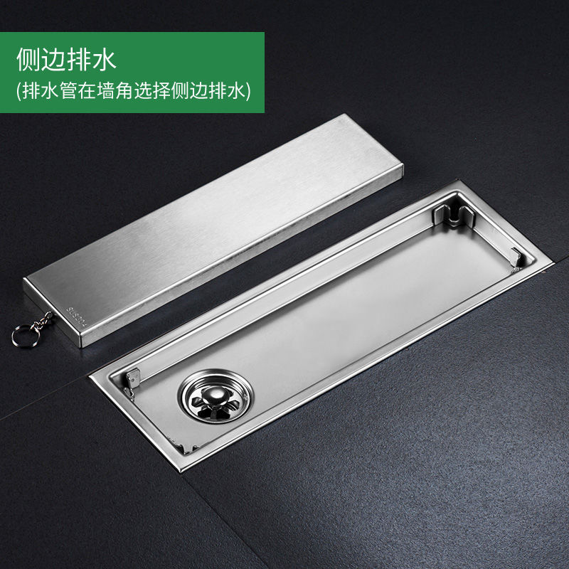 04 stainless steel lengthened invisible floor drain side water outlet hole deodorant floor drain rectangular side drain floor drain