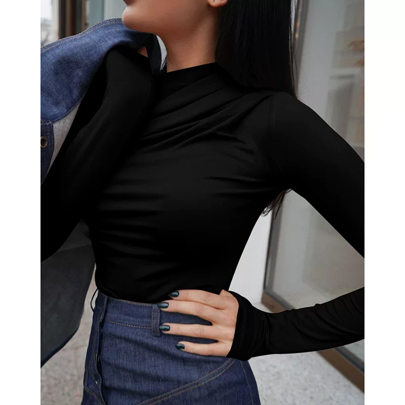 Длинный топ с длинным рукавом для женщин basic crop top, приталенный Y2K, размеры S–L, белый и чёрный