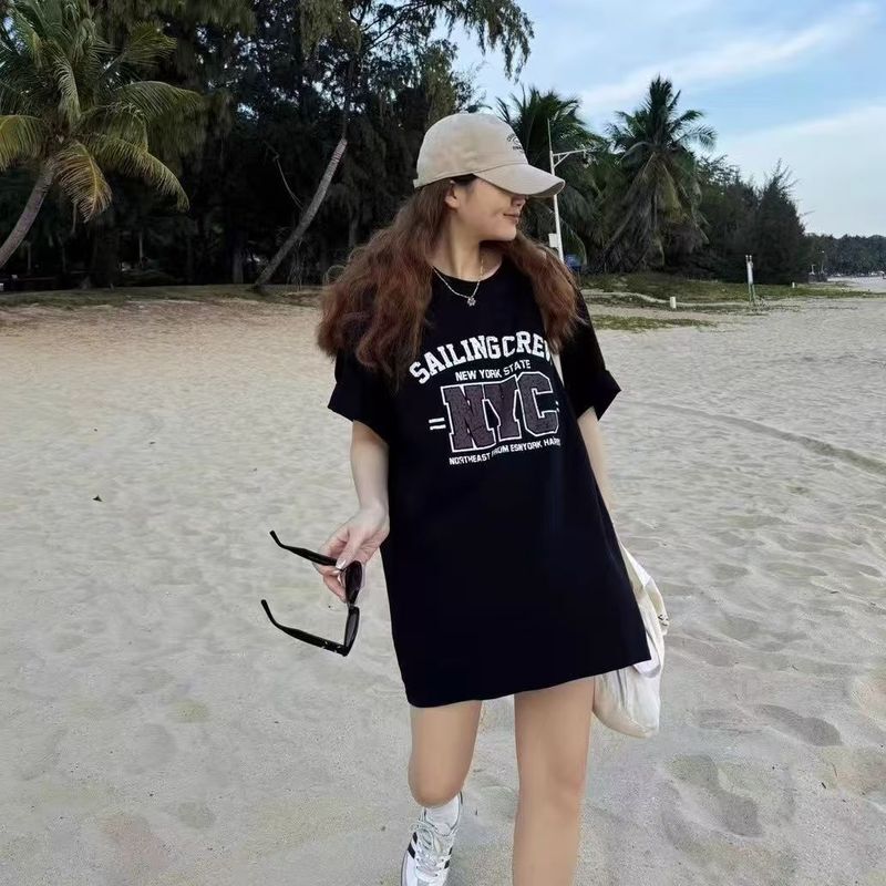 European Style Large Size T-Shirt Dress for Women, Mid-Length, Covers the Hips, Plus Size, for Tall People, Extended Version