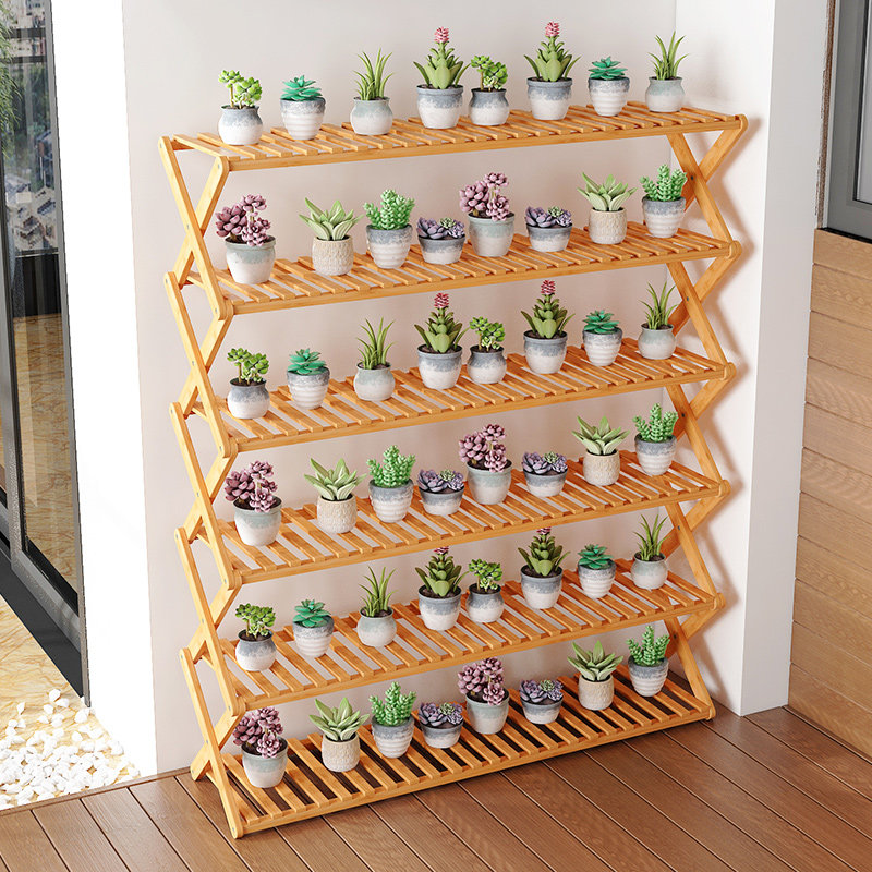 Flower shelf indoor floor-to-ceiling multi-layer balcony decoration bamboo home living room succulent flower pot rack special offer