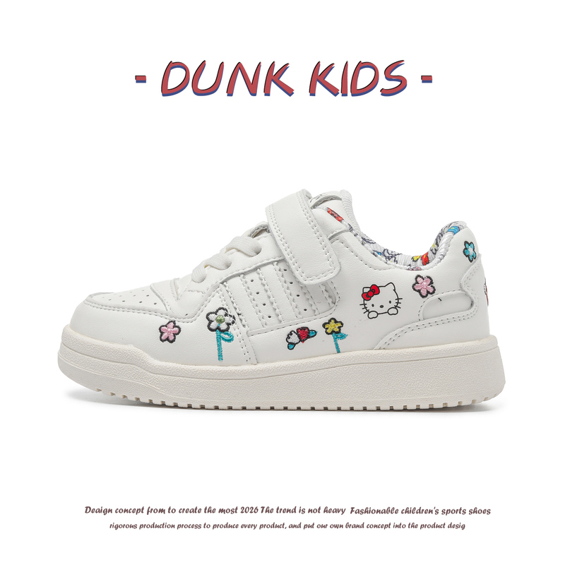 Genuine Leather Girls' White Sneakers 2026 Spring New Korean Version Kt Cat Little Girl Sports Shoes White Children's Sneakers