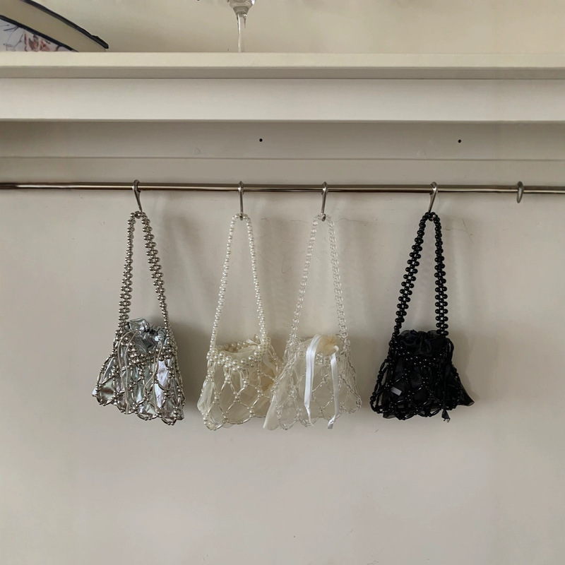 Purely Handmade Pearl Bag, Hollow Beaded Bag, Women's Bag, Popular Shoulder Crossbody Bag, Vacation Woven Handbag Bag