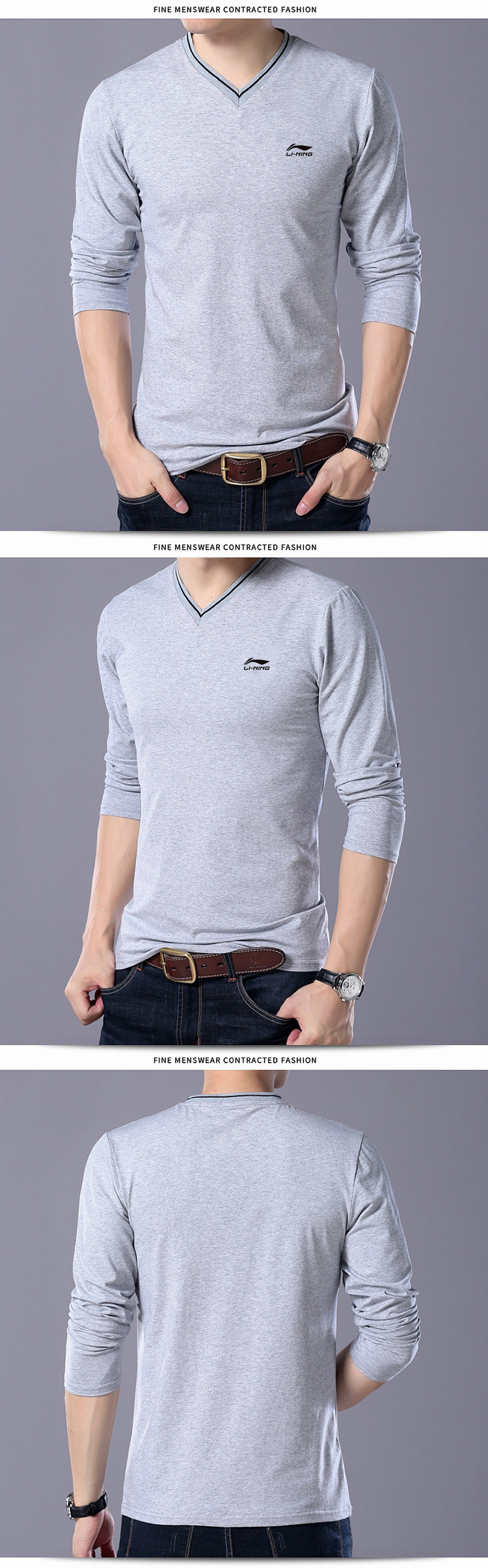 Trung Quốc Li Ning áo thun dài tay nam mùa thu đông mới thể thao cotton tự nhiên xu hướng áo sơ mi cổ chữ V - Áo phông thể thao áo tanktop nữ