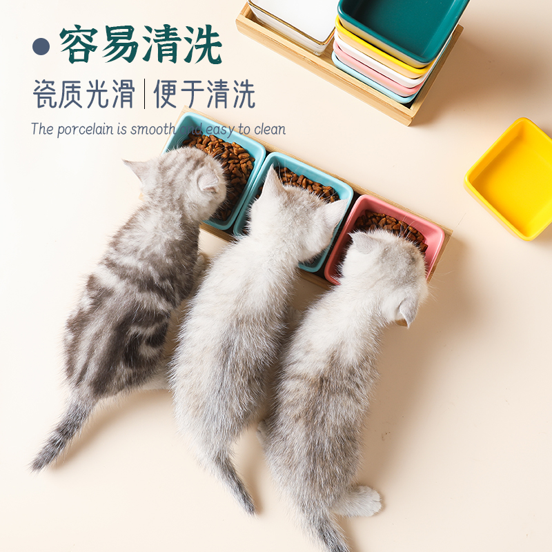 Bowl Ceramic Double Bowl anti-overturning young cat food Cat Food Basin Small Neck Cat and Milk Canned Cat snacks Snack Bowl