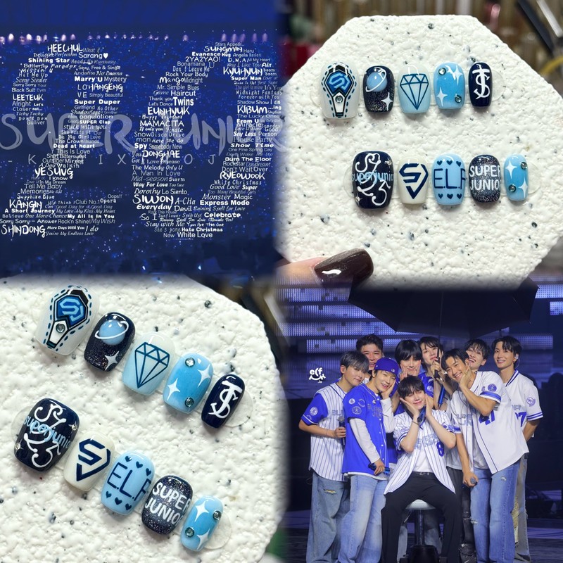 Super Junior 20Th Anniversary Concert Support Wearable Nails Blue Cat Eye Original Design Purely Hand-Painted