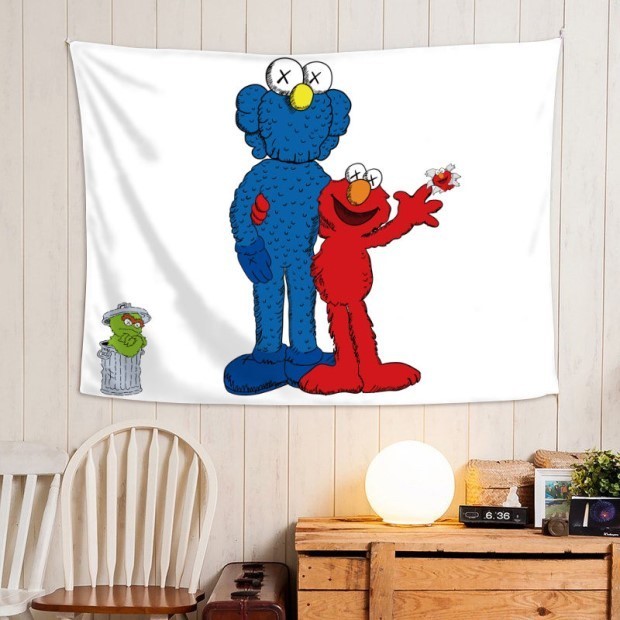 Tide thương hiệu Sesame Street kaws treo tấm thảm trang trí đầu giường bố trí ký túc xá đổi mới in tường vải ảnh nền vải - Tapestry thảm thêu trang trí