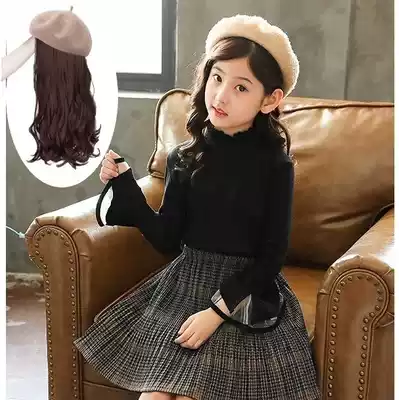 Wig women's hat Wig one-piece hat Children's beret net red short curly straight hair fashion autumn and winter fur hat full headgear