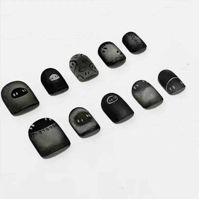 Gray-Toned Coal Ball Gradient Matte Ghost Graffiti Niche Personality Dark Style Short Beanie Nail Stickers