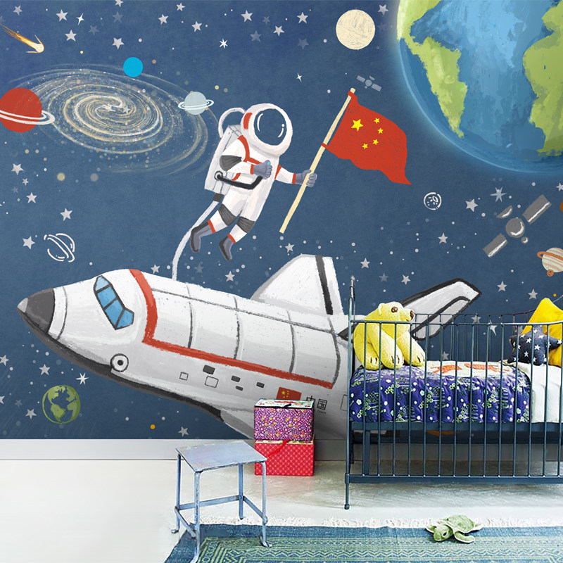 Children's Room Starry Sky Wall Cloth Ceiling Wallpaper Solid Hand Painted Universe Planet TV Background Wall Cloth Bedroom Wallpaper
