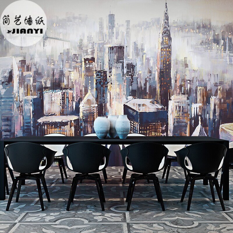 Custom vintage abstract 3D bamboo wood fiberboard Bedroom living room study dining room City high light painting landscape wainscoting