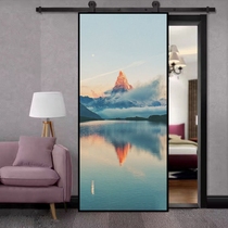 Barn door color carved door HD landscape painting toilet sliding door aluminum alloy glass door kitchen sliding door customization