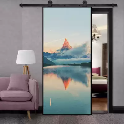 Barn door color carved door HD landscape painting dressing room sliding door aluminum alloy glass door kitchen sliding door customization