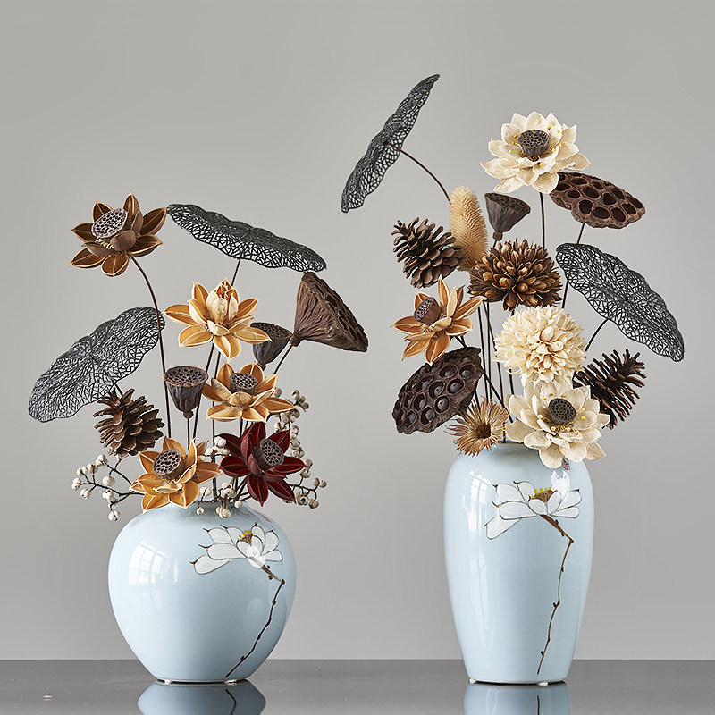 Vase swing piece Chinese floral art fake flowers decorate Buddha's front for Buddha's simulation lotus Lotus Dry flowers Zen Dried Flowers