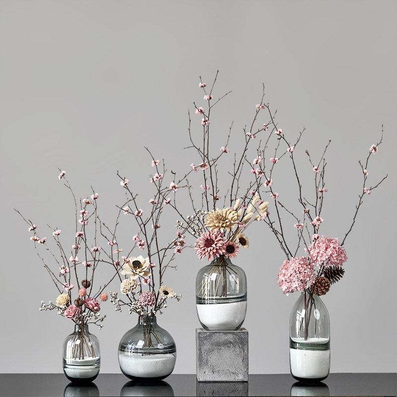 Cherry blossom hydrangea dried flower bouquet immortal flower stem flower ornament ornament oversized bouquet living room ornament plus vase set