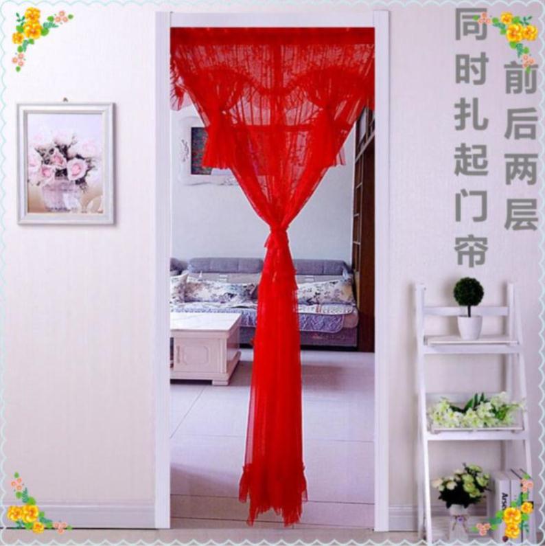 New Chinese wedding wedding room door decoration long version of door curtain half door bedroom celebration Red Dowry Pink Curtain