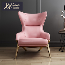 First layer cowhide tiger chair sofa Light luxury postmodern bedroom high backrest aircraft chair leather leisure sofa chair