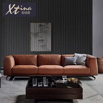 Italian minimalist leather sofa first layer cowhide three-person small apartment Latex Nordic postmodern industrial style furniture
