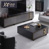 Italian light luxury minimalist coffee table TV cabinet combination Modern minimalist model room paint floor cabinet Nordic living room furniture
