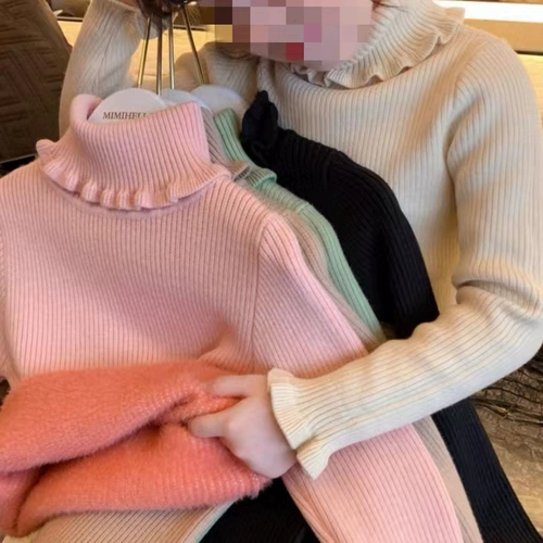 Детский флисовый демисезонный бархатный цветной приятный телу свитер, высокий воротник, в западном стиле