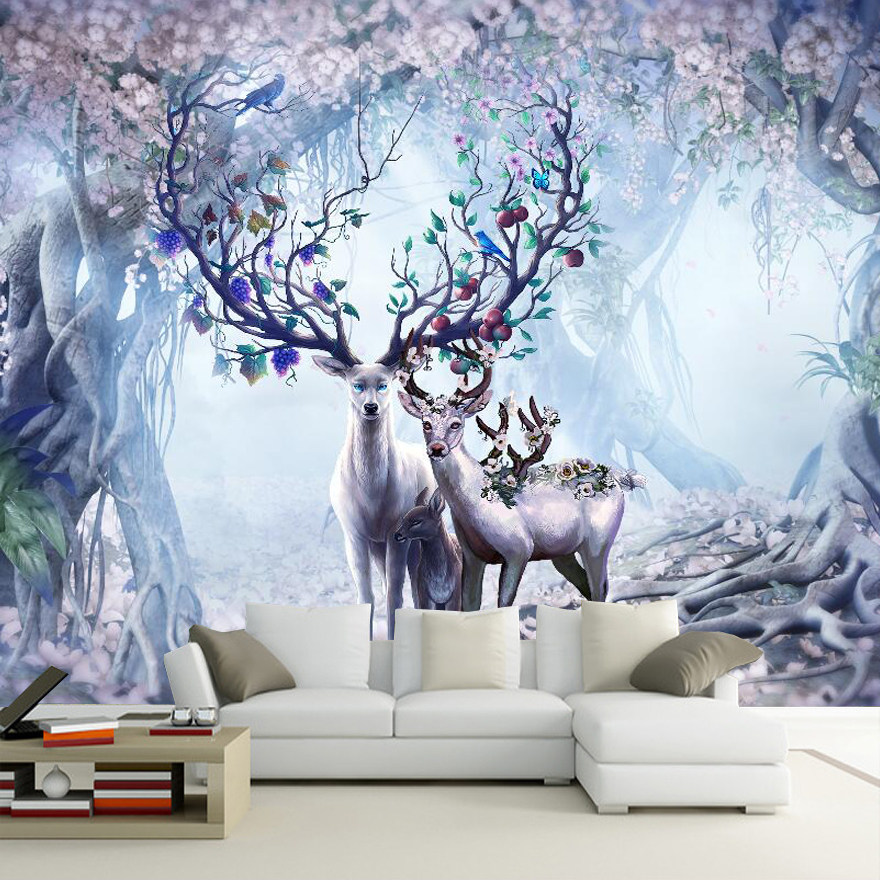 3D Nordic elk wallpaper living room sofa TV background wall 8d Jane European wall cloth coated antique wallpaper 5D stereo murals