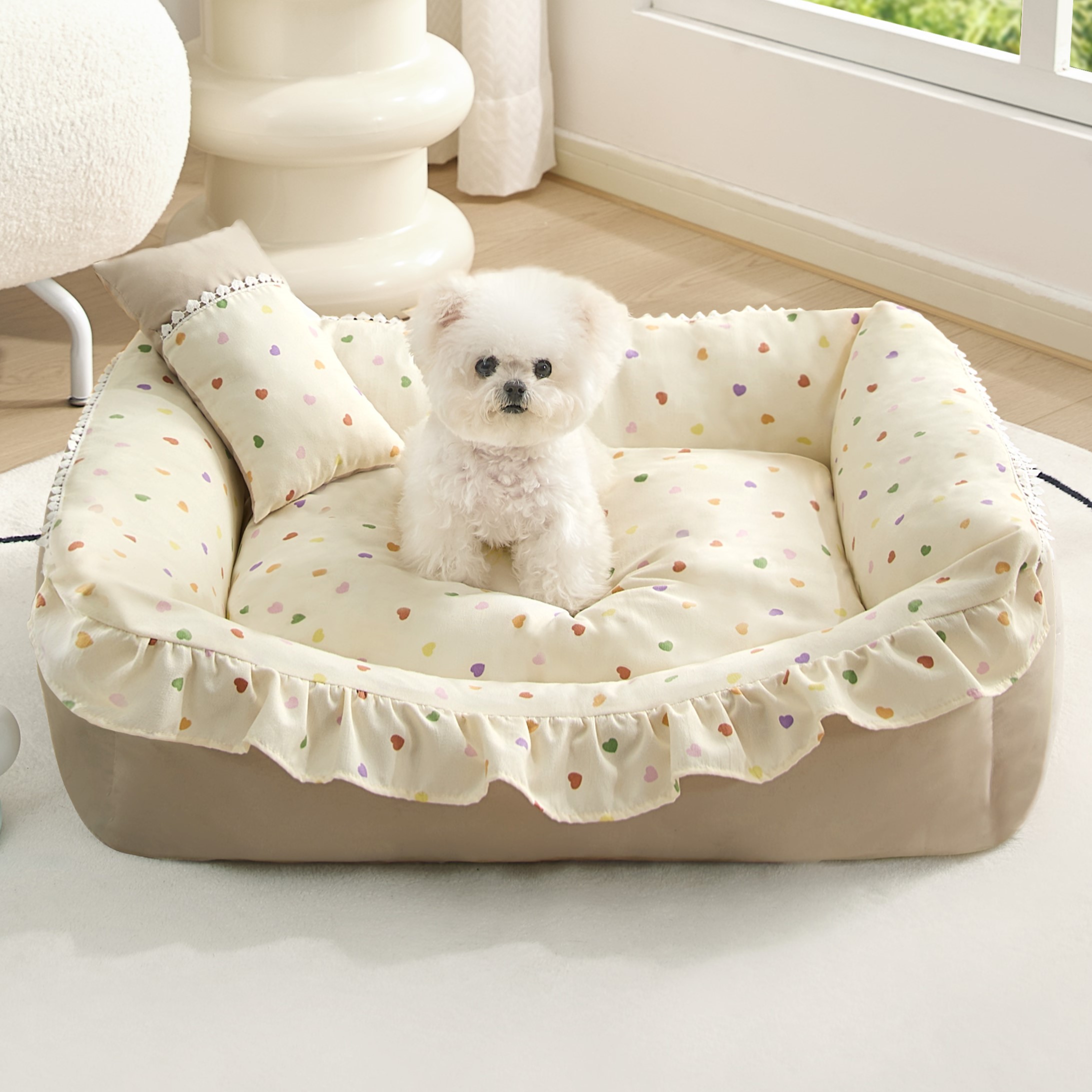 犬小屋、オールシーズン、夏用、取り外し可能、洗える、小型犬用、プリンセス犬用ベッド、ビションフリーゼ用、ソファーベッド、夏用ペット用