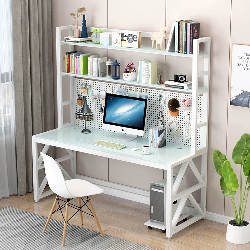 Bedroom desktop computer table home desk bookshelf integrated writing table with shelf hole board student study table