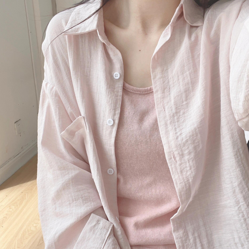 French-Style Pink Sun-Protective Shirt for Women, Summer Thin Loose Casual Long-Sleeve Shirt Cardigan Jacket Linen Top French-Style Pink Sun-Protective Shirt for Women, Summer Thin Loose Casual Long-Sleeve Shirt Cardigan Jacket Linen Top
