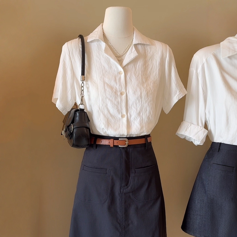 French-Style High-End Cuban Collar White Short-Sleeved Shirt for Women, Summer Thin Loose Casual Workplace Commute V-Neck Top French-Style High-End Cuban Collar White Short-Sleeved Shirt for Women, Summer Thin Loose Casual Workplace Commute V-Neck Top