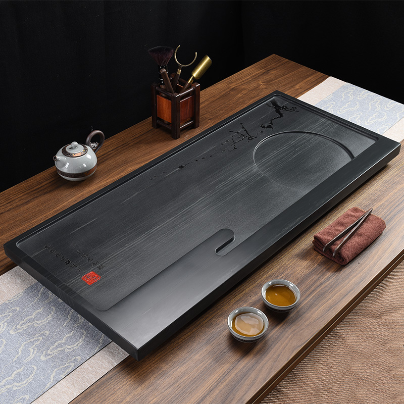 Whole black gold stone tea tray natural imperial jade household drainage tray light luxury modern simple high-end integrated