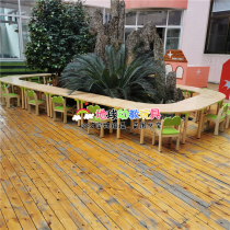 Oak Wood Multi-Laminate Rectangular Table Sector Table Nursery School Children Learning Game Parquet Table Early Education Garden Table Laughing Face Chair
