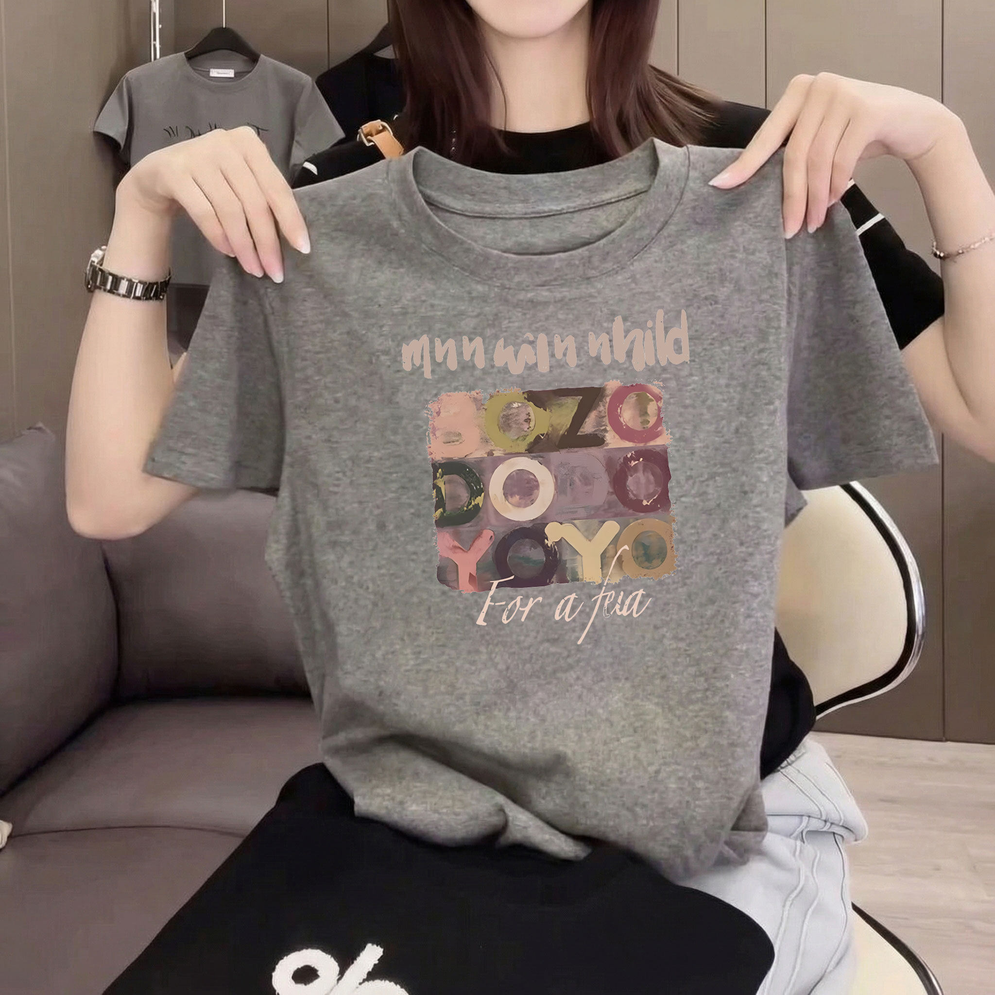 欧货爆款纯棉短袖t恤女夏季2026新款正肩圆领超好看宽松显瘦上衣