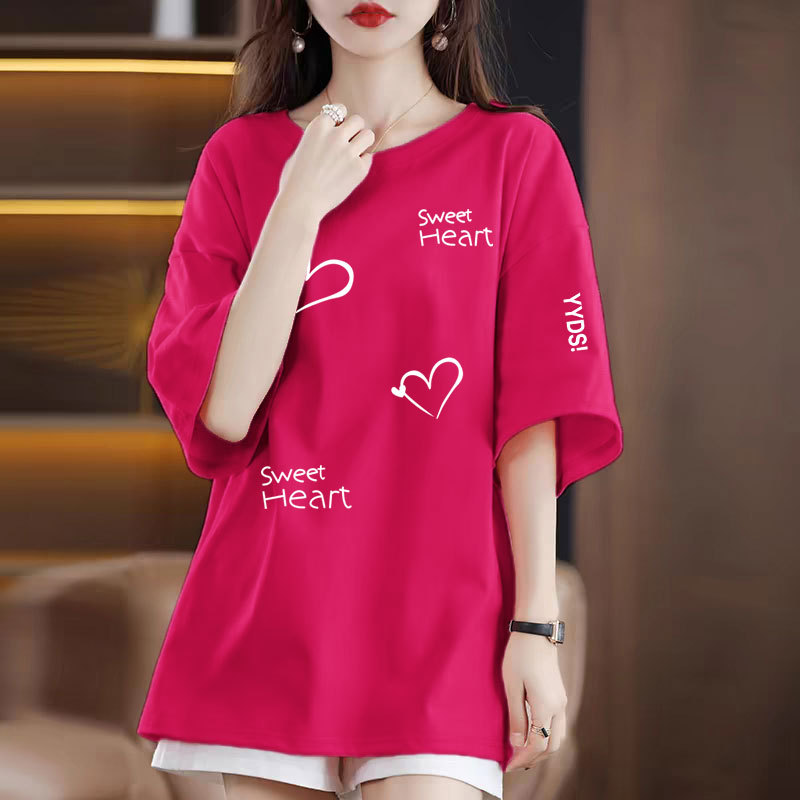 European Style Short-Sleeved T-Shirt for Women, Pure Cotton, Summer Loose Fit, Slimming, Korean Style, Long, Versatile, Covers the Hips, Half-Sleeve Top