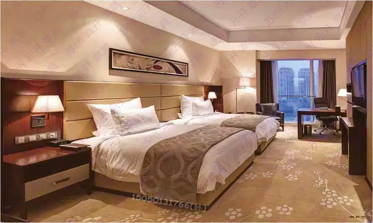 Nội thất khách sạn phòng khách sạn hoàn chỉnh bộ sơn 1,2 mét phòng tiêu chuẩn giường mềm TV bàn viết quần áo hành lý. - Nội thất khách sạn