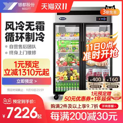 Yindu air-cooled two-door refrigerated display cabinet commercial freezer three-door vertical refrigerator beverage cabinet vegetable fresh-keeping Cabinet