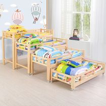 Kindergarten Camphor pine four-layer push-pull bed Afternoon nursery class upper and lower bunk bed Childrens solid wood bed Nap wooden bed