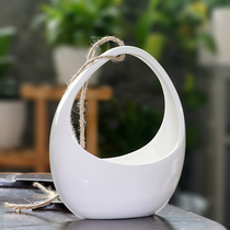 Minimalist personality white ceramic wall-mounted flower pot creative wall hanging multi-meat flower pot hanging basin Buddha Pearl Lover Tears Potted