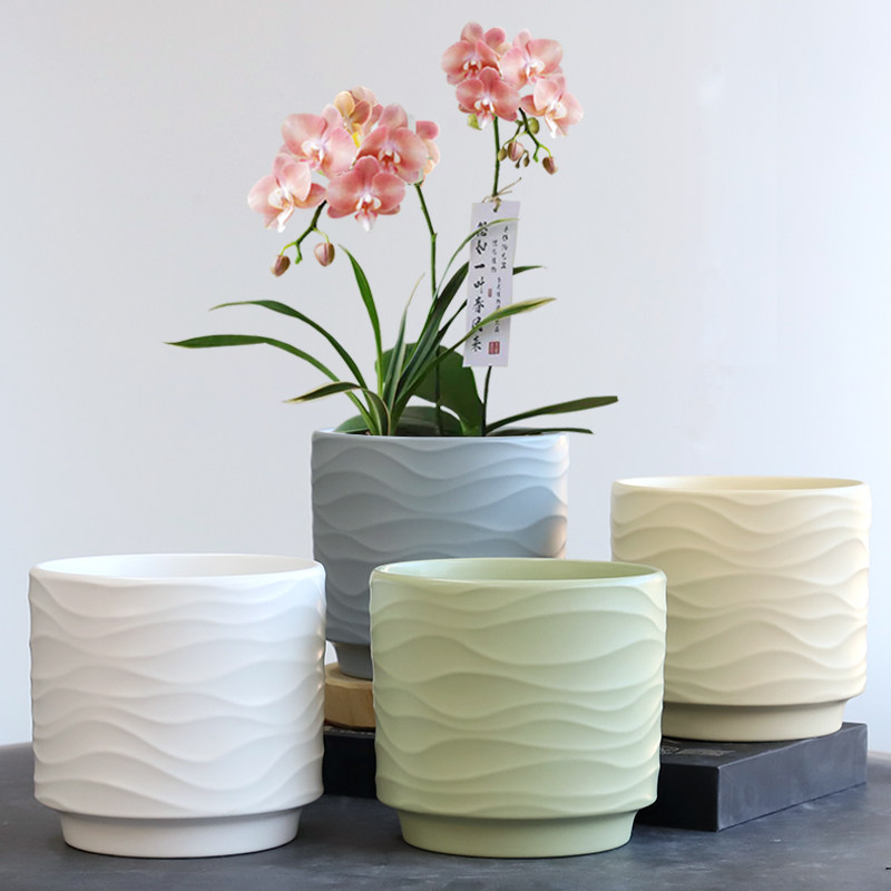 Nordic Ceramic Planter with Tray – Minimalist Indoor Pot for Phalaenopsis, Tiger Skin Plant, Succulents – Home & Office – Clearance Price
