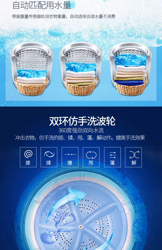 Máy giặt tự động Thượng Hải 8kg kg hộ gia đình nhỏ ký túc xá công suất lớn - May giặt