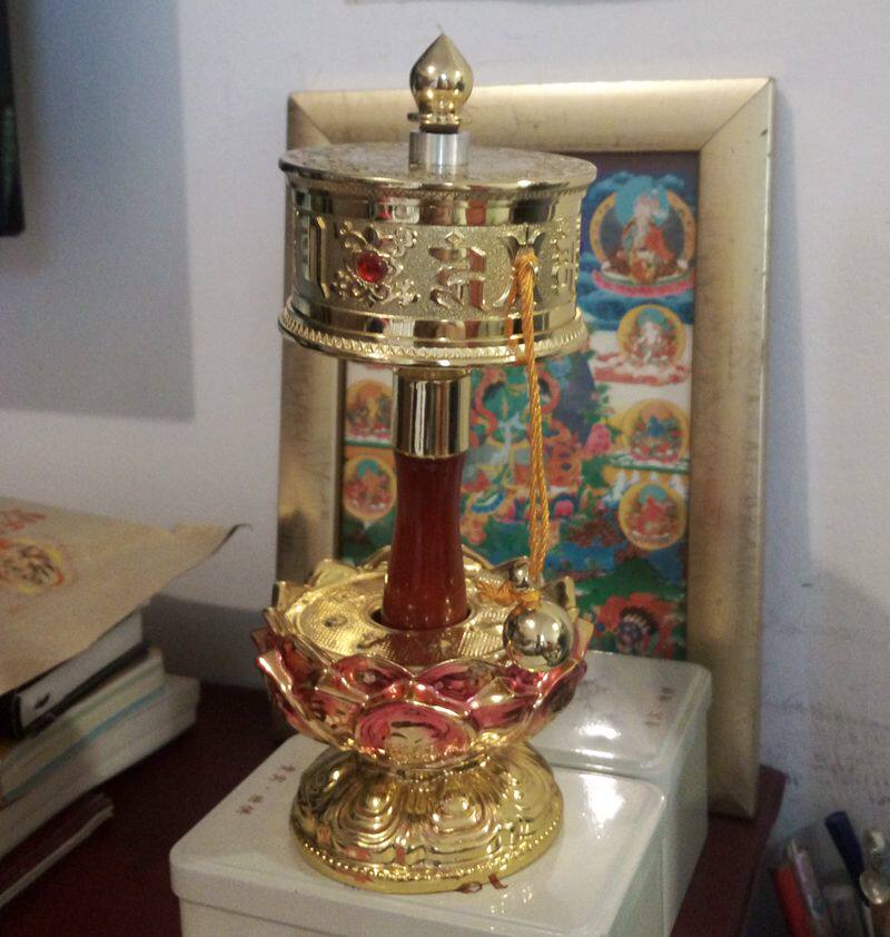The college version of the prayer wheel medium hand crank Guanyin heart mantra hand cranked prayer wheel well, including Luo large double bearing hand crank