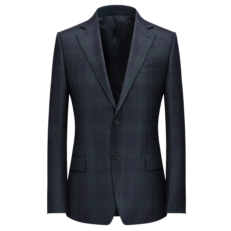 This Wool Suit for Men Is Made with Italian Imported Fabric, Featuring a Unique Gradient Plaid Pattern, Single-Breasted Naples-Style Suit Jacket