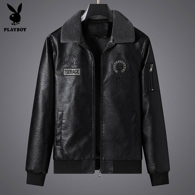 Playboy Genuine Leather Jacket for Men 2026 New Style Pu Coat Trendy Versatile Sheepskin Jacket for Spring and Autumn Men