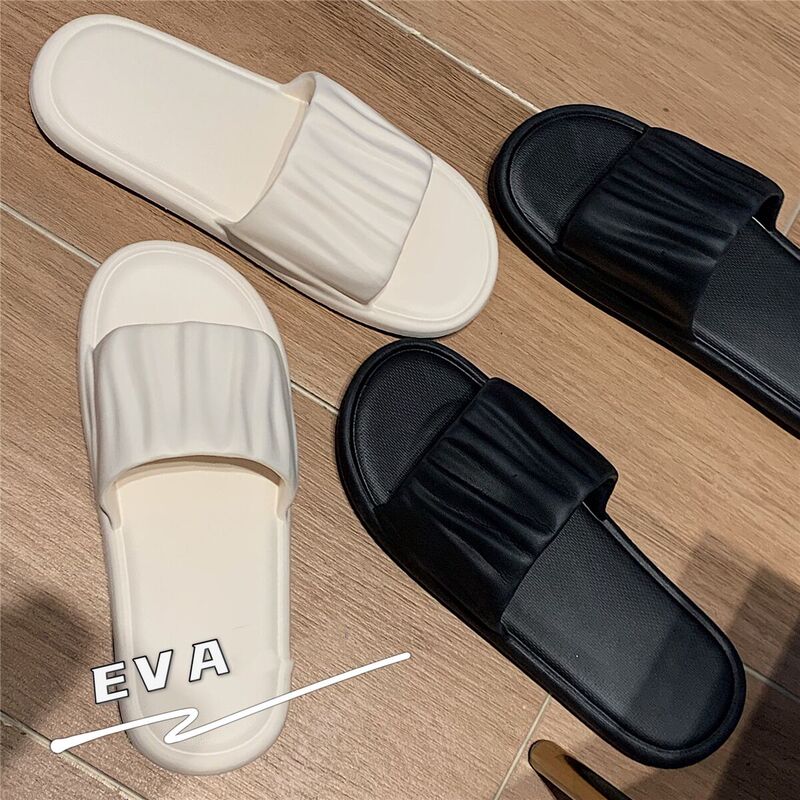 Home-Use Non-Slip Simple Lightweight Eva Slippers for Women, Summer Trendy Fashion Pleated Soft-Soled Indoor Bath Sandals