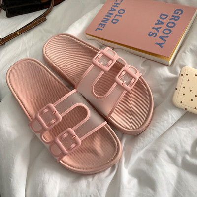 Transparent Double Button & Pinkslipper female summer Fairy wind fashion indoor non-slip soft sole ins bow Internet celebrity House household take a shower Sandals
