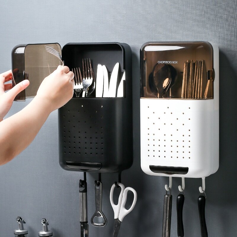 Installed fast child hug chopsticks tube home kitchen punch-free wall-mounted drain rack chopsticks cage high-end multi-function