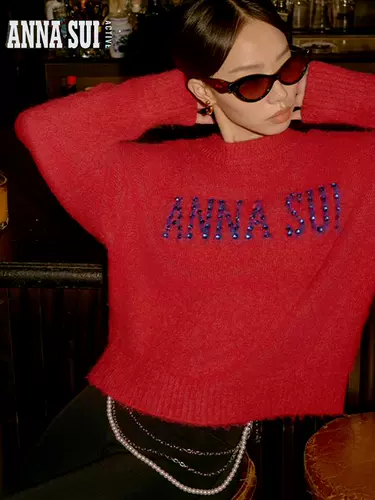 Anna sui, спортивный красный бархатный шерстяной трикотажный свитер, с печатью вашего логотипа