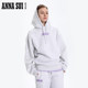 ANNASUI Anna Sui ຄລາສິກໂລໂກ້ສີມ່ວງ hooded sweatshirt thickened brushed loose top ສໍາລັບແມ່ຍິງ