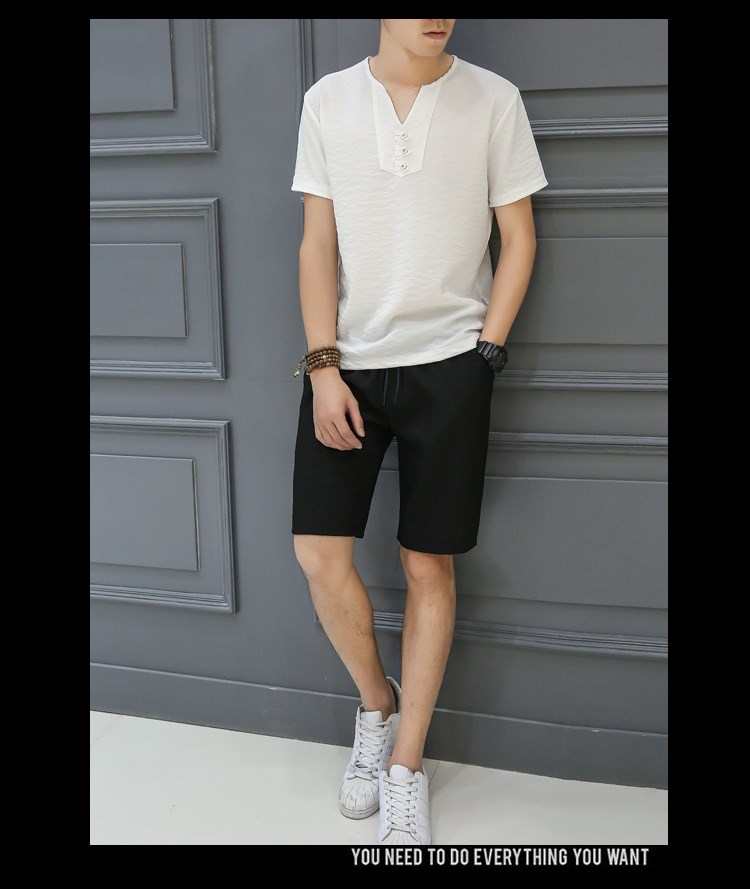 Quần short nam mùa hè thường mỏng phần lanh bảy điểm và năm quần xu hướng nam cotton và lanh phù hợp với nam - Quần short quần âu